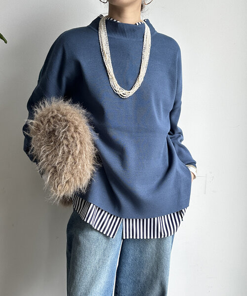 DouDou(ドゥドゥ)の「【WEB限定】モックネックニットプルオーバー(ニット/セーター・レディース・カーキ/チャコールグレー/ブルー/ベージュ・FREE)」の4枚目の写真