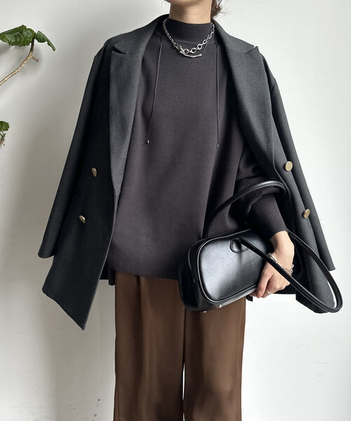 DouDou(ドゥドゥ)の「【WEB限定】モックネックニットプルオーバー(ニット/セーター・レディース・カーキ/チャコールグレー/ブルー/ベージュ・FREE)」の9枚目の写真