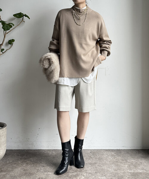 DouDou(ドゥドゥ)の「【WEB限定】モックネックニットプルオーバー(ニット/セーター・レディース・カーキ/チャコールグレー/ブルー/ベージュ・FREE)」の14枚目の写真