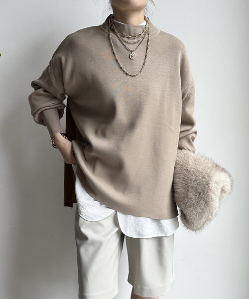 DouDou(ドゥドゥ)の「【WEB限定】モックネックニットプルオーバー(ニット/セーター・レディース・カーキ/チャコールグレー/ブルー/ベージュ・FREE)」の19枚目の写真