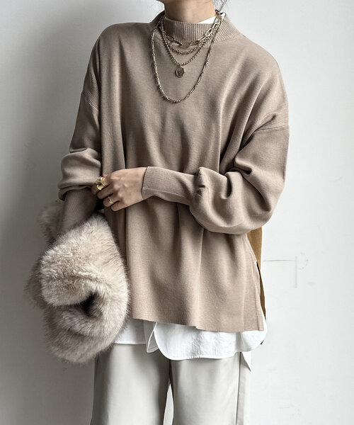DouDou(ドゥドゥ)の「【WEB限定】モックネックニットプルオーバー(ニット/セーター・レディース・カーキ/チャコールグレー/ブルー/ベージュ・FREE)」の21枚目の写真