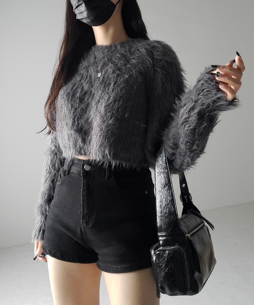 me+em select(ミームセレクト)の「【 3color 】モヘアライクショートシャギーニット / mohair-like short shaggy knit(ニット/セーター・レディース・ブラック/ホワイト/グレー・FREE)」の6枚目の写真