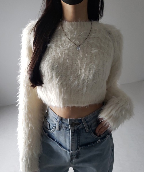 me+em select(ミームセレクト)の「【 3color 】モヘアライクショートシャギーニット / mohair-like short shaggy knit(ニット/セーター・レディース・ブラック/ホワイト/グレー・FREE)」の14枚目の写真