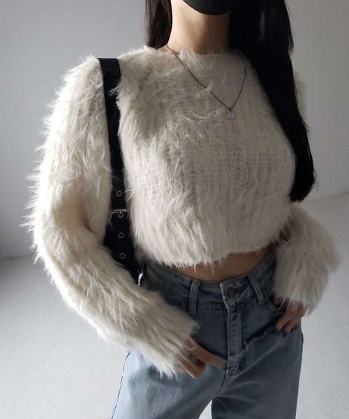 me+em select(ミームセレクト)の「【 3color 】モヘアライクショートシャギーニット / mohair-like short shaggy knit(ニット/セーター・レディース・ブラック/ホワイト/グレー・FREE)」の13枚目の写真