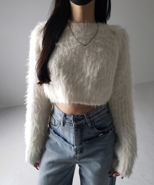 me+em select(ミームセレクト)の「【 3color 】モヘアライクショートシャギーニット / mohair-like short shaggy knit(ニット/セーター・レディース・ブラック/ホワイト/グレー・FREE)」の15枚目の写真
