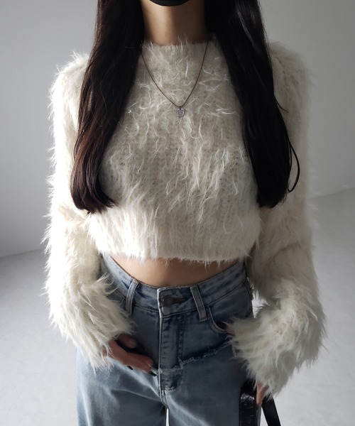 me+em select(ミームセレクト)の「【 3color 】モヘアライクショートシャギーニット / mohair-like short shaggy knit(ニット/セーター・レディース・ブラック/ホワイト/グレー・FREE)」の16枚目の写真