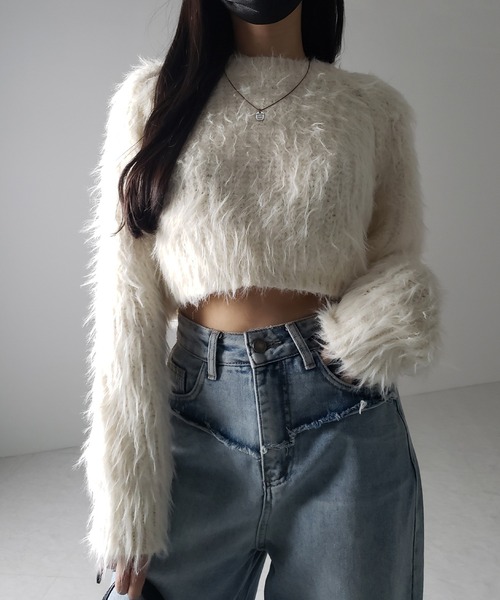 me+em select(ミームセレクト)の「【 3color 】モヘアライクショートシャギーニット / mohair-like short shaggy knit(ニット/セーター・レディース・ブラック/ホワイト/グレー・FREE)」の20枚目の写真