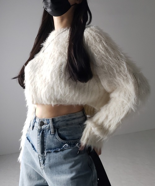 me+em select(ミームセレクト)の「【 3color 】モヘアライクショートシャギーニット / mohair-like short shaggy knit(ニット/セーター・レディース・ブラック/ホワイト/グレー・FREE)」の19枚目の写真