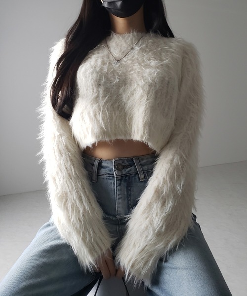me+em select(ミームセレクト)の「【 3color 】モヘアライクショートシャギーニット / mohair-like short shaggy knit(ニット/セーター・レディース・ブラック/ホワイト/グレー・FREE)」の21枚目の写真