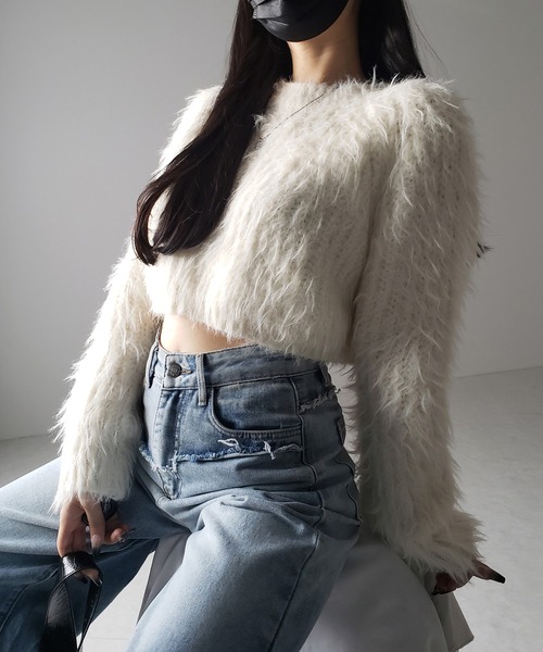 me+em select(ミームセレクト)の「【 3color 】モヘアライクショートシャギーニット / mohair-like short shaggy knit(ニット/セーター・レディース・ブラック/ホワイト/グレー・FREE)」の22枚目の写真