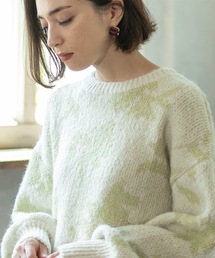 ビアズリー　ウール混　リーフ柄ニット　イエロー セール】COLOR SCHEME LONG KNIT TOP（ニット/セーター）｜Ameri