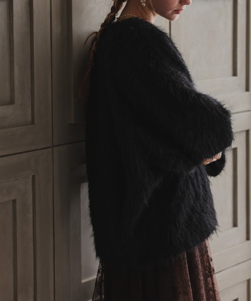 Dorry Doll(ドリードール)の「シャギーコクーンジャケット(ノーカラージャケット・レディース・ホワイト系/ブラック/ライトグレー/イエロー・MEDIUM)」の22枚目の写真