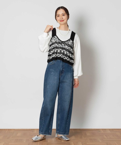 Right-on（ライトオン）の「【HONEYSUCKLE ROSE】ニットビスチェレイヤード（アンサンブル・レディース・ブラウン/ブラック・M/XL/S/L）」の4枚目の写真