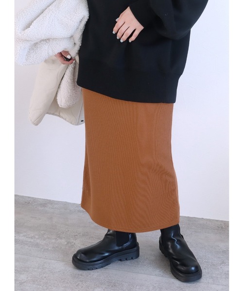 reca(レカ)の「パンツ派にオススメしたい!楽ちん、ウエストゴムリブタイトスカート(スカート・レディース・オレンジ系/ブラウン/ブラウン系その他・S-M/M-L/MT)」の2枚目の写真
