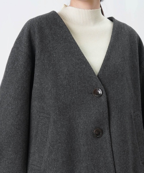 【セール】LC/LLL 袖タックVネックジャケット / 袖ボリュームウールライクショートジャケット（ノーカラージャケット）｜LUCA/LADY LUCK LUCA（ルカ/レディラックルカ）