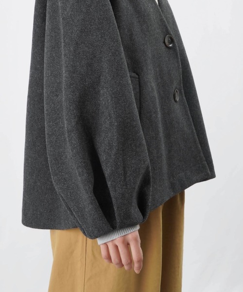 【セール】LC/LLL 袖タックVネックジャケット / 袖ボリュームウールライクショートジャケット（ノーカラージャケット）｜LUCA/LADY LUCK LUCA（ルカ/レディラックルカ）