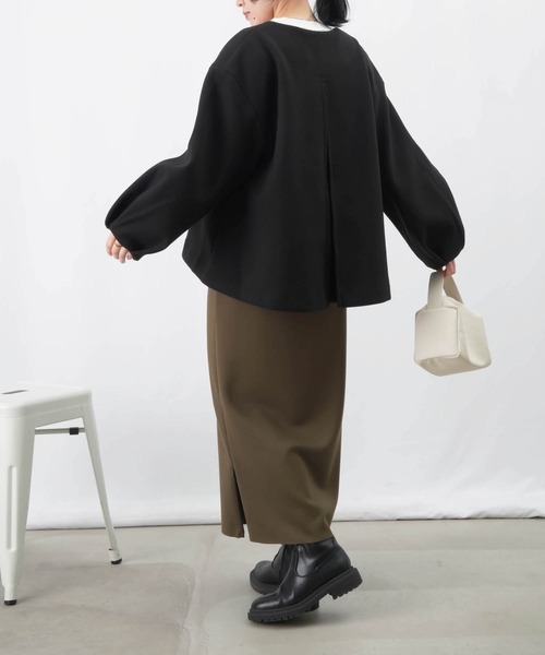 【セール】LC/LLL 袖タックVネックジャケット / 袖ボリュームウールライクショートジャケット（ノーカラージャケット）｜LUCA/LADY LUCK LUCA（ルカ/レディラックルカ）