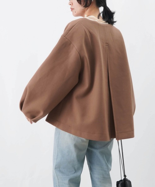 【セール】LC/LLL 袖タックVネックジャケット / 袖ボリュームウールライクショートジャケット（ノーカラージャケット）｜LUCA/LADY LUCK LUCA（ルカ/レディラックルカ）