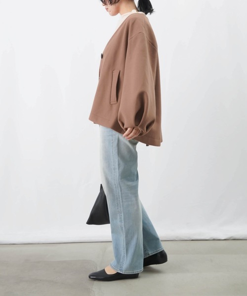 【セール】LC/LLL 袖タックVネックジャケット / 袖ボリュームウールライクショートジャケット（ノーカラージャケット）｜LUCA/LADY LUCK LUCA（ルカ/レディラックルカ）