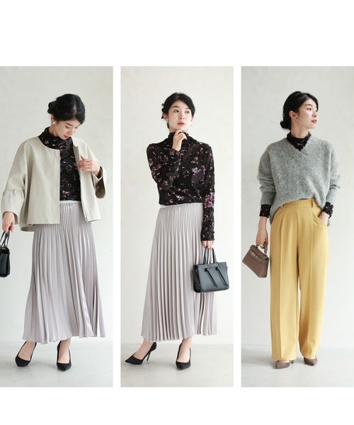 レオナール✨トップス カットソー カンカン 伸縮性 トリム 花 黒 ピンク M 黒）輝くような花柄浮かぶもっちり伸びるシアーカットソー