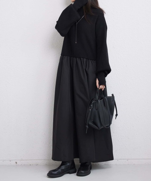 MAISON DE THERESE(メゾン ド テレーズ)の「タートルネック 切り替えニットロングワンピース(ワンピース・レディース・ネイビー/ベージュ/ブラック・FREE)」の8枚目の写真
