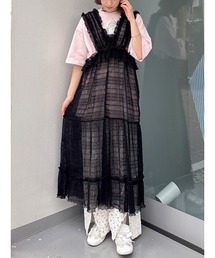 チュールフリルレイヤードワンピース