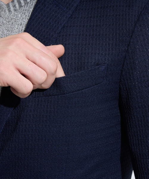 HIDEAWAYS NICOLE（ハイダウェイニコル）の「シアージャガードニットジャケット（テーラードジャケット・メンズ・ネイビー/ブラック/ライトグレー・X-LARGE/LARGE/MEDIUM）」の14枚目の写真