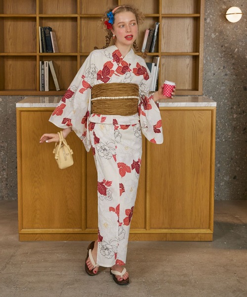 BONLECILL noir（ボンルシールノワール）の「【BONLECILL noir】2点セットアソート柄浴衣（浴衣・帯）（浴衣・レディース・イエロー/ネイビー/ブルー/レッド・FREE）」の6枚目の写真