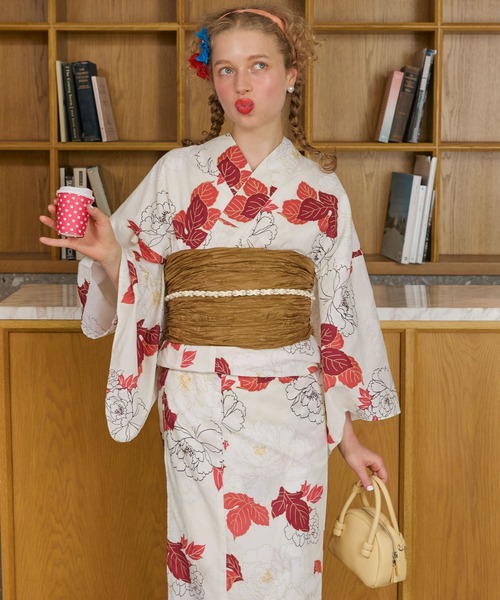 BONLECILL noir（ボンルシールノワール）の「【BONLECILL noir】2点セットアソート柄浴衣（浴衣・帯）（浴衣・レディース・イエロー/ネイビー/ブルー/レッド・FREE）」の9枚目の写真