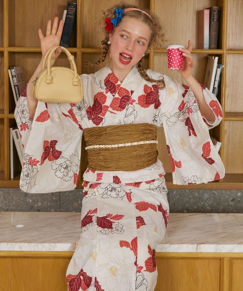 BONLECILL noir（ボンルシールノワール）の「【BONLECILL noir】2点セットアソート柄浴衣（浴衣・帯）（浴衣・レディース・イエロー/ネイビー/ブルー/レッド・FREE）」の5枚目の写真