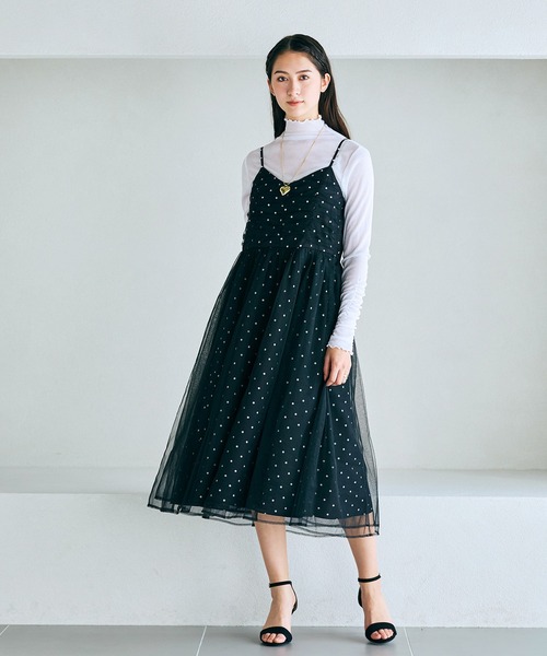 Audie a Muses(オーディアミューズ)の「ドットチュールキャミソールドレス(ワンピース・レディース・ブラック・42/40/38)」の4枚目の写真
