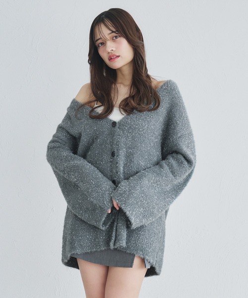 fupel(フぺル)の「2way lame mix knit cardigan /2wayラメミックスニットカーディガン(カーディガン/ボレロ・レディース・アイボリー/グレー・FREE)」の1枚目の写真