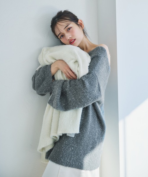 fupel(フぺル)の「2way lame mix knit cardigan /2wayラメミックスニットカーディガン(カーディガン/ボレロ・レディース・アイボリー/グレー・FREE)」の9枚目の写真