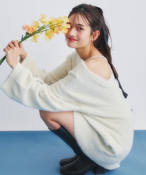 カーディガン 2way lame mix knit cardigan /2wayラメミックスニットカーディガン レディース 2way lame mix knit cardigan /2wayラメミックスニット