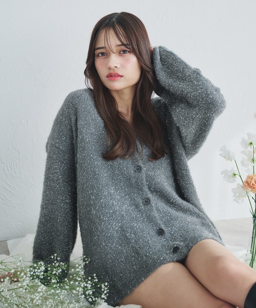 fupel(フぺル)の「2way lame mix knit cardigan /2wayラメミックスニットカーディガン(カーディガン/ボレロ・レディース・アイボリー/グレー・FREE)」の5枚目の写真