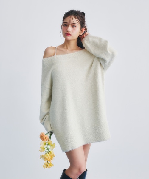 fupel(フぺル)の「2way lame mix knit cardigan /2wayラメミックスニットカーディガン(カーディガン/ボレロ・レディース・アイボリー/グレー・FREE)」の8枚目の写真