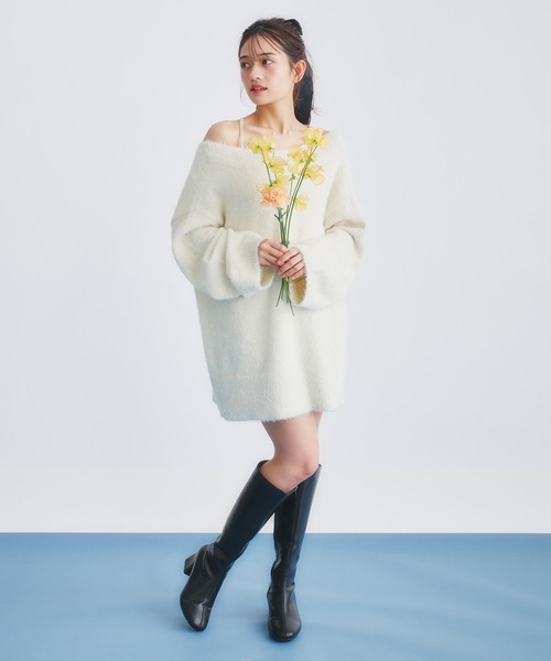 fupel(フぺル)の「2way lame mix knit cardigan /2wayラメミックスニットカーディガン(カーディガン/ボレロ・レディース・アイボリー/グレー・FREE)」の14枚目の写真