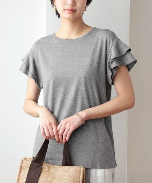 aquagarage(アクアガレージ)の「ダブルフリル袖カットソー(Tシャツ/カットソー・レディース・グレー/ネイビー/ホワイト/ブラック/レッド/チャコール・LL/M/L)」の4枚目の写真