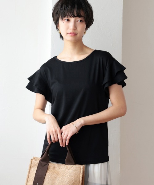 aquagarage(アクアガレージ)の「ダブルフリル袖カットソー(Tシャツ/カットソー・レディース・グレー/ネイビー/ホワイト/ブラック/レッド/チャコール・LL/M/L)」の9枚目の写真
