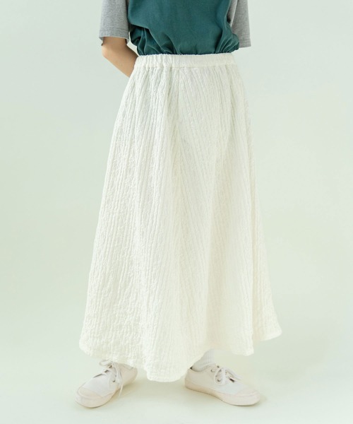 PAR ICI(パーリッシィ)の「【WEB別注カラー】ストライプ刺繍 ギャザースカート(セットアップ対応)(スカート・レディース・ホワイト/チェック/ブラック・FREE)」の2枚目の写真