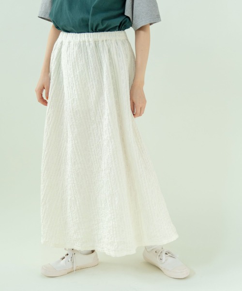 PAR ICI(パーリッシィ)の「【WEB別注カラー】ストライプ刺繍 ギャザースカート(セットアップ対応)(スカート・レディース・ホワイト/チェック/ブラック・FREE)」の6枚目の写真