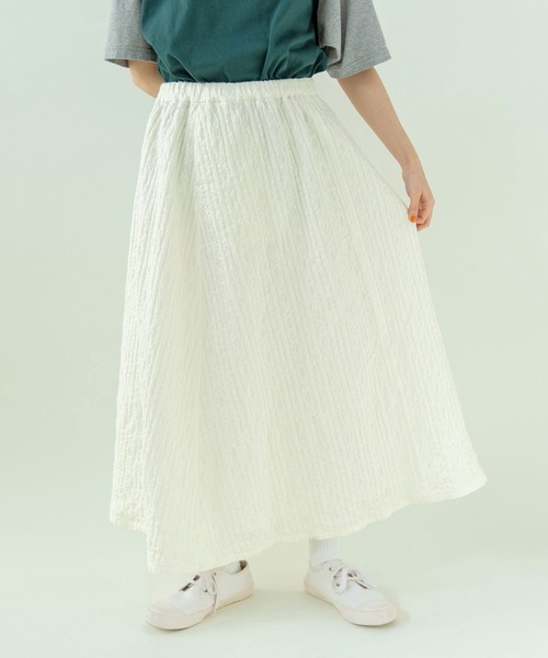 PAR ICI(パーリッシィ)の「【WEB別注カラー】ストライプ刺繍 ギャザースカート(セットアップ対応)(スカート・レディース・ホワイト/チェック/ブラック・FREE)」の5枚目の写真