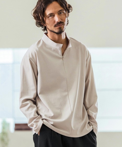 Magine（マージン）の「mlt5068- Double Knit High Neck Long Sleeve Pullover カットソー（Tシャツ/カットソー・メンズ・チャコール/ベージュ/ブラック・44/46/48）」の3枚目の写真