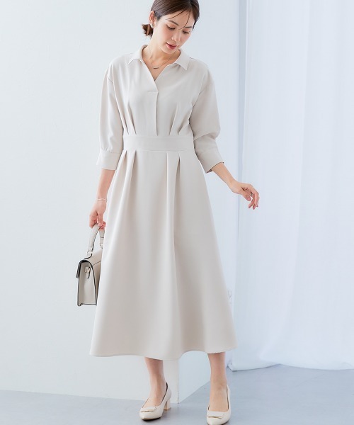 7days Life Styling(セブンデイズライフスタイリング)の「ダブルクロススキッパーウエスト切替ワンピース(ワンピース・レディース・ネイビー/ベージュ系/ブラック・S/M/L/LL)」の2枚目の写真