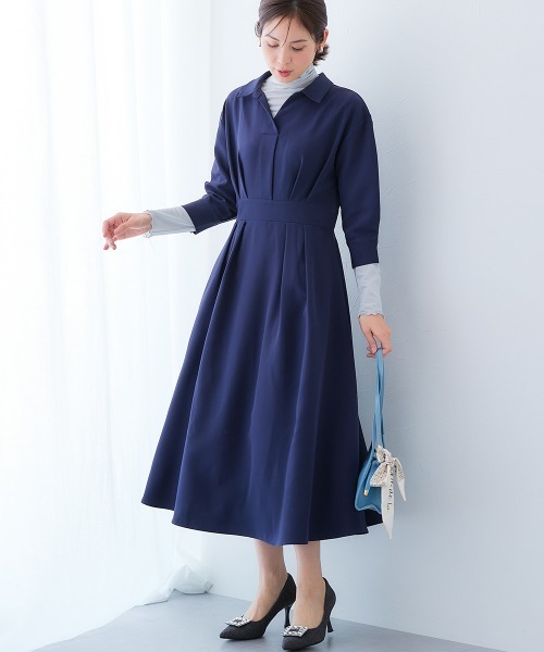 7days Life Styling(セブンデイズライフスタイリング)の「ダブルクロススキッパーウエスト切替ワンピース(ワンピース・レディース・ネイビー/ベージュ系/ブラック・S/M/L/LL)」の3枚目の写真