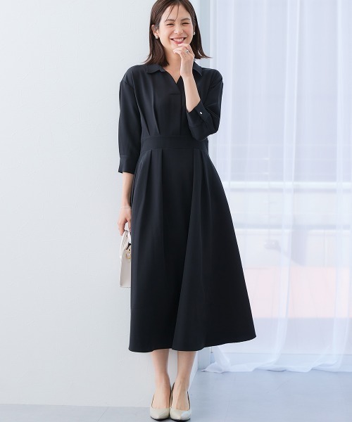 7days Life Styling(セブンデイズライフスタイリング)の「ダブルクロススキッパーウエスト切替ワンピース(ワンピース・レディース・ネイビー/ベージュ系/ブラック・S/M/L/LL)」の1枚目の写真