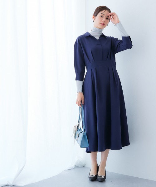 7days Life Styling(セブンデイズライフスタイリング)の「ダブルクロススキッパーウエスト切替ワンピース(ワンピース・レディース・ネイビー/ベージュ系/ブラック・S/M/L/LL)」の10枚目の写真