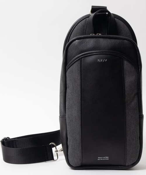 NAVY(ネイビー)の「NAVY ポリデニム合皮切替ボディバッグ(ボディバッグ/ウエストポーチ・メンズ・ブラック/ネイビー・フリー)」の1枚目の写真