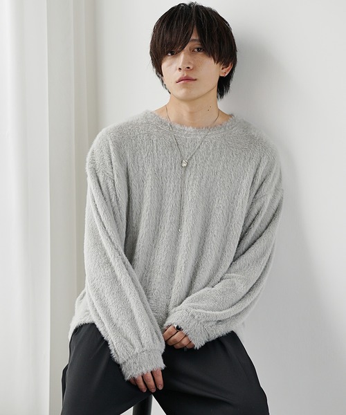 MinoriTY（マイノリティ）の「【MinoriTY】バルーンスリーブライトシャギーボートネックニットソー ロンT 春ニット（ニット/セーター・メンズ・グレー/ブルー/モカ・M/L）」の2枚目の写真