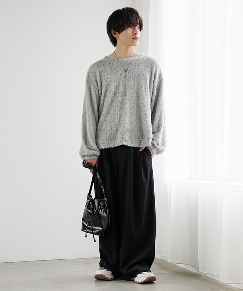 MinoriTY（マイノリティ）の「【MinoriTY】バルーンスリーブライトシャギーボートネックニットソー ロンT 春ニット（ニット/セーター・メンズ・グレー/ブルー/モカ・M/L）」の4枚目の写真